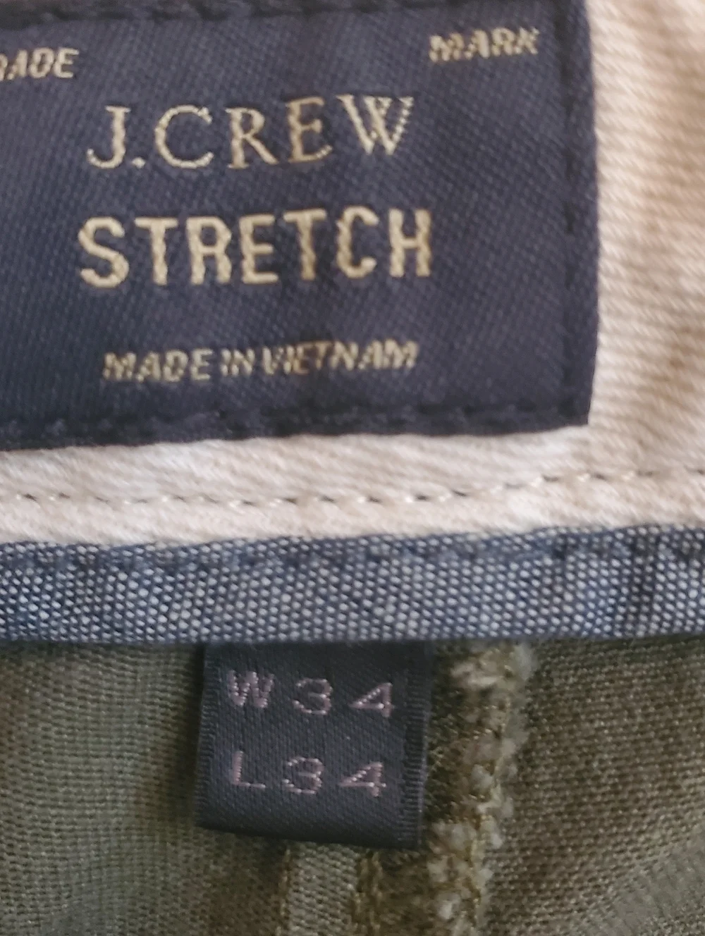 J.Crew Stretch Mens 34x34 770 Green Khaki Chino Pants